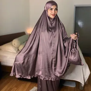 Mukena Silver Armaniya Silk Ruffle Jumbo 2 in 1