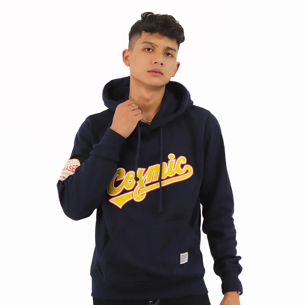 Cosmic Jaket Sweater Hoodie Pria SHEIN NAVY Bordir Fit Fleece Panjang Tulisan Hitam Jumper Topi