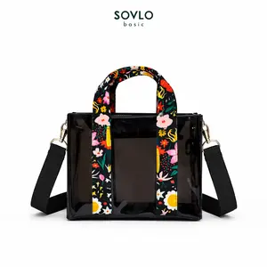 SOVLO Mini Cleo Kembang Nusantara Hitam- Tas Selempang PVC Wanita