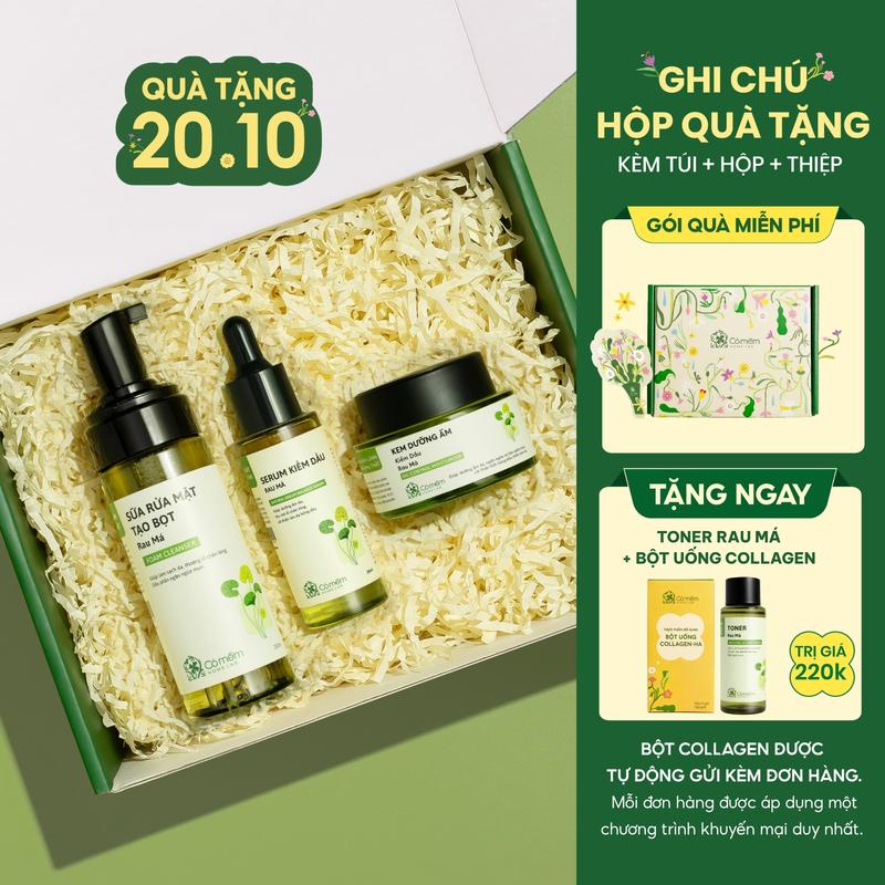 Bộ 3 Sản Phẩm Sữa Rửa Mặt Serum Và Kem Dưỡng Rau Má Cỏ Mềm