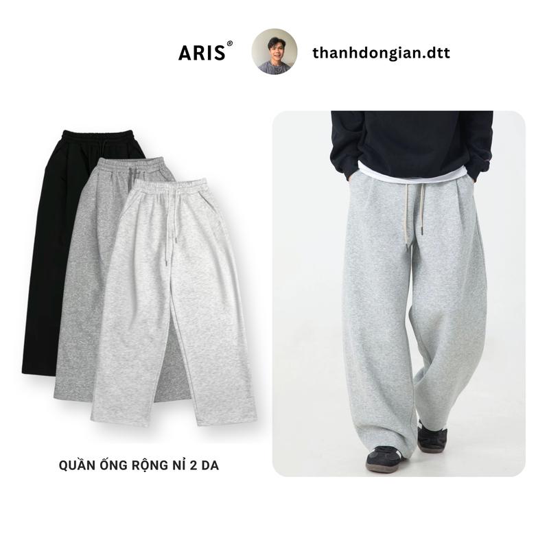[Aris x Thành Đơn Giản] Quần nỉ ống rộng ARIS.STU Quần nỉ 2 da form rộng xếp ly cạp chun nam nữ unisex local brand QD03