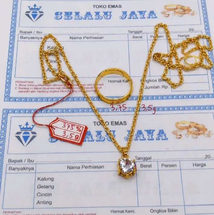 Paling lariss....Kalung wanita e.m.a.s mudah motif nuri pre liontin permata  indah,satu dan cincin polos elegan dan anti karat bisa cod