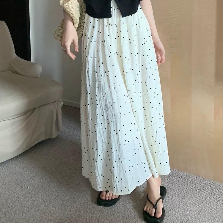 Chân Váy Dáng Dài Nàng Thơ Hoạ Tiết Chấm Bi Siu Xinh Phong Cách Hàn Quốc Cho Nữ Chuppy (55-92Kg)- CV422