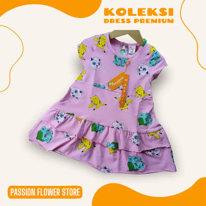 DRESS ANAK PEREMPUAN PREMIUM LENGAN PENDEK BY PASSION FLOWER  Anak-Anak USIA 1-8 TAHUN Katun 3