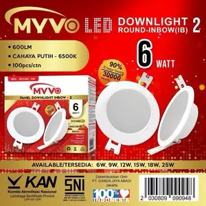 MYVO Downlight LED Round-Inbow 6W Cahaya Putih 6500K 600LM Lampu Plafon LED Berkualitas & Hemat Energi