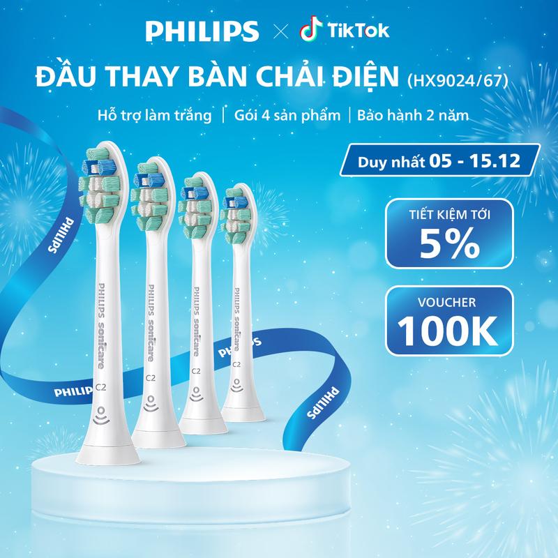  Bộ 4 Đầu Bàn Chải Điện PHILIPS C2 HX9024 67 Hỗ Trợ Làm Sạch Sâu Chăm Sóc Răng Miệng 