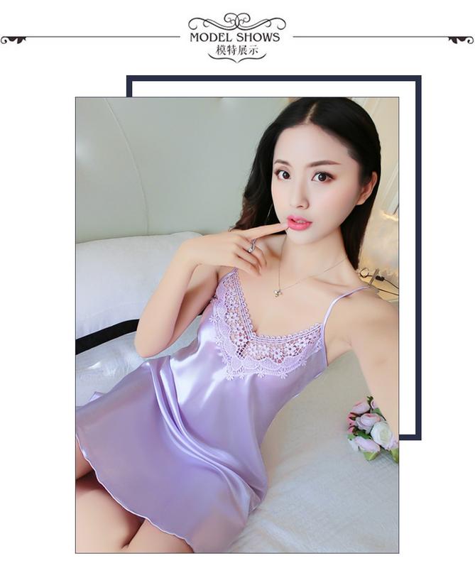 Product Introduction of 2021 New sexy camisole nightgown for women, deep V-shaped backless imitation silk pajamas, lace Japanese home clothing, cross-border 12