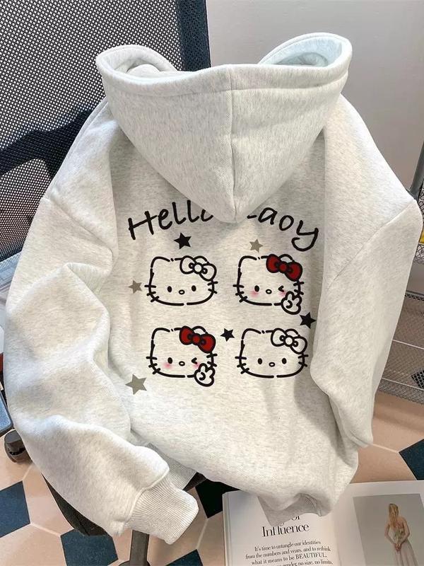 Áo Khoác Nỉ Hoodie Zip Nữ MÈO HELLO DIAOY Form Rộng Khóa Kéo Nón To 2 Lớp Có Túi Trong In Hình Hello Kitty Dễ Thương