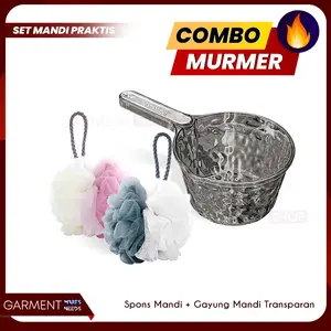 PAKET HEMAT Gayung Mandi Aesthethic Model Korea Free Spons Jaring Halus Scrub Tubuh Alat Kebersihan Diri Praktis Minimalis