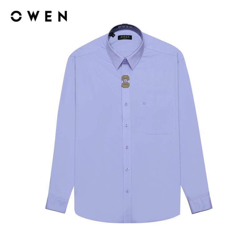 Owen - Áo sơ mi dài tay Nam Regular Fit Có túi AR240528DT màu Xanh nhạt chất liệu Spandex Hoạ tiết Họa tiết dobby Menswear
