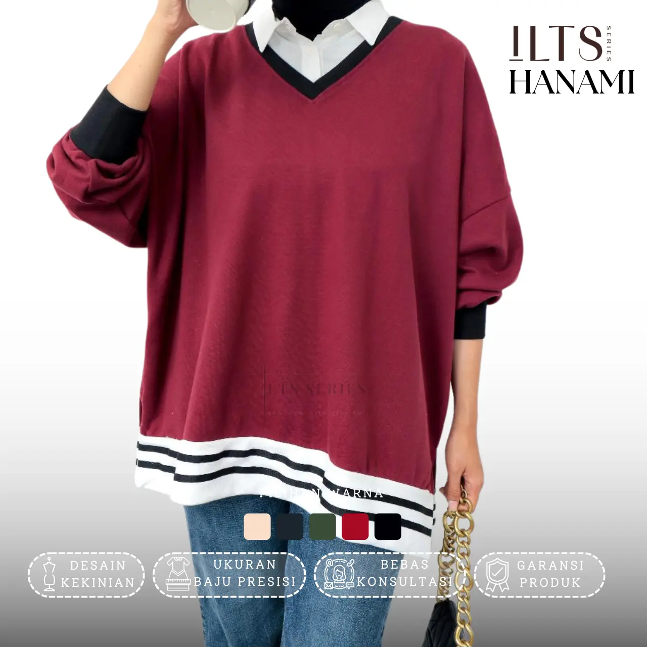 Baju Atasan Blouse basic Wanita Elegant Hanami Bahan Fleece Kombi Katun Terbaru - Kombinasi Oversize
