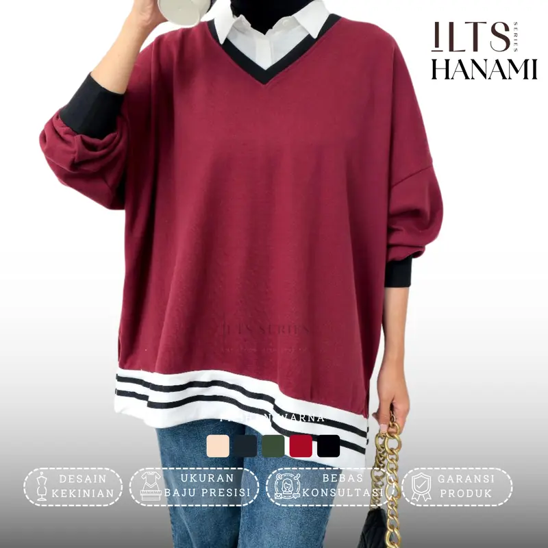 Baju Atasan Blouse basic Wanita Elegant Hanami Bahan Fleece Kombi Katun Terbaru - Kombinasi Oversize 0