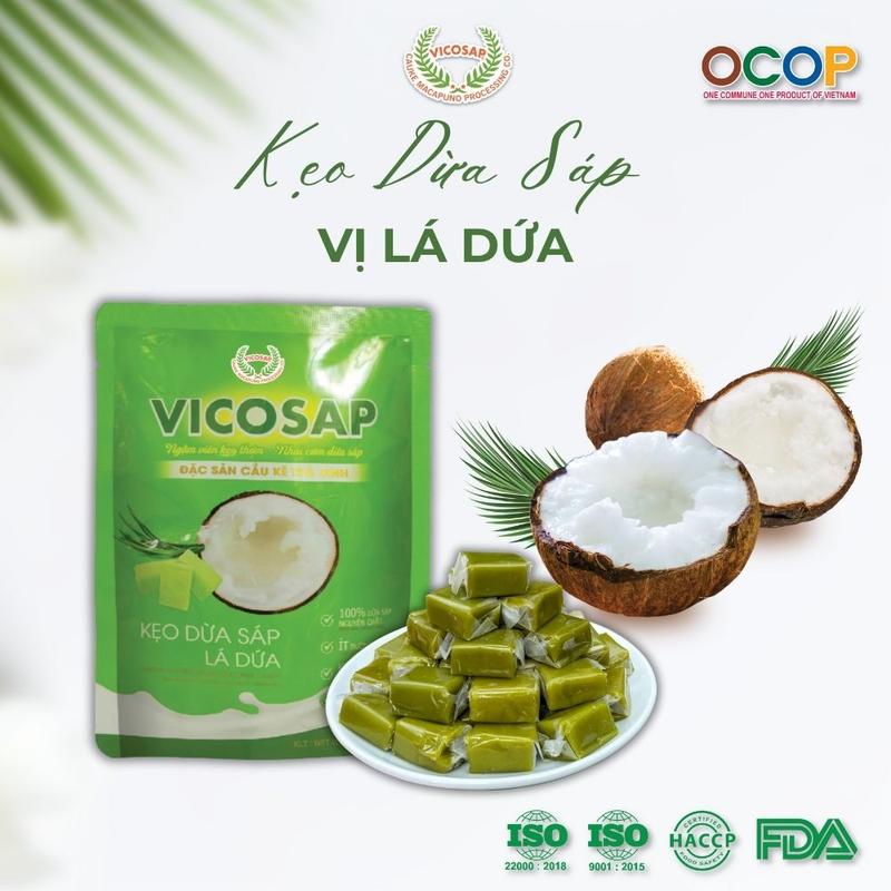 OCOP 5 SAO Kẹo dừa sáp VICOSAP vị lá dứa kẹo mềm dẻo ít đường đặc sản Trà Vinh - Ăn Vặt Candy Snack Food