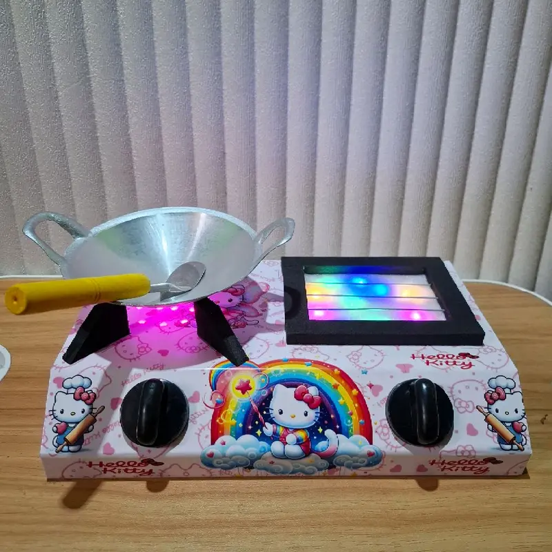 Kompor Mainan masak masakan Anak Lampu LED bisa nyala hidup Hello Kitty Mini 2 Tungku dengan Wajan, Sutil & Kitchen Set untuk Kreativitas dan Pembelajaran - Toys 4