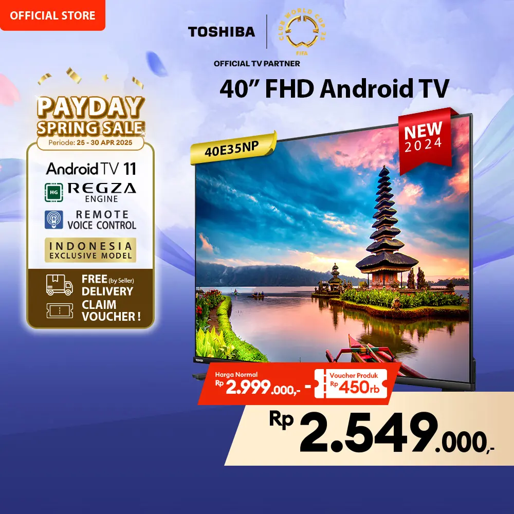 [SPESIAL UNTUK INDONESIA] [KHUSUS ONLINE] Toshiba TV 40" FHD Android TV - Google Assistant Netflix Disney+ Youtube Browser Regza Engine Dolby Audio Chromecast Wifi Bluetooth HDMI Digital - 40E35NP