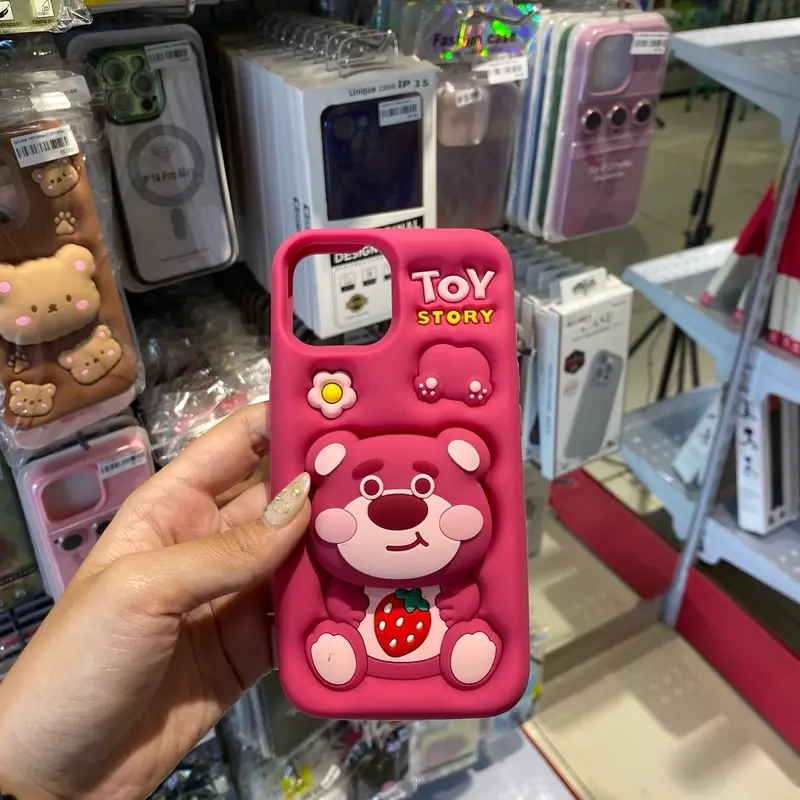 2in1 Luxury Silicone 3D Cute Cartoon With Pop Socket Standing Case 5