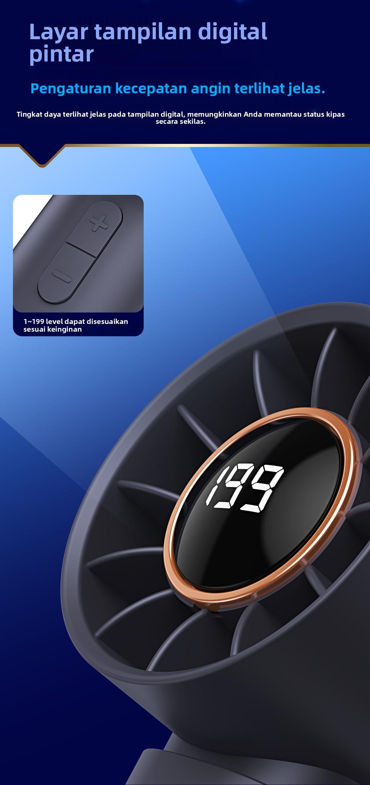 Kipas Mini Kipas Angin Portable Turbo Mini Fan Portable High-Speed LED Fan 199 Gear Kipas