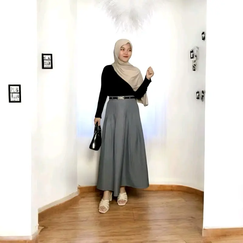 TITIKSTORE.ID-Joy Skirt-rok flare Wanita Korean Style- Bahan semiwoll lokal_Model Panjang & Midi Bawahan Cewek Maxi 4