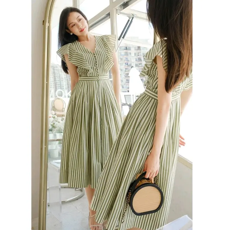 TM 14011 Dress Midi Marilyn Striped Ruffle 4