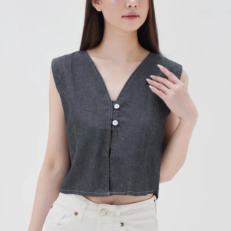 Vest Outer Rompi Wanita Tali Kancing Soft Jeans Bella 1
