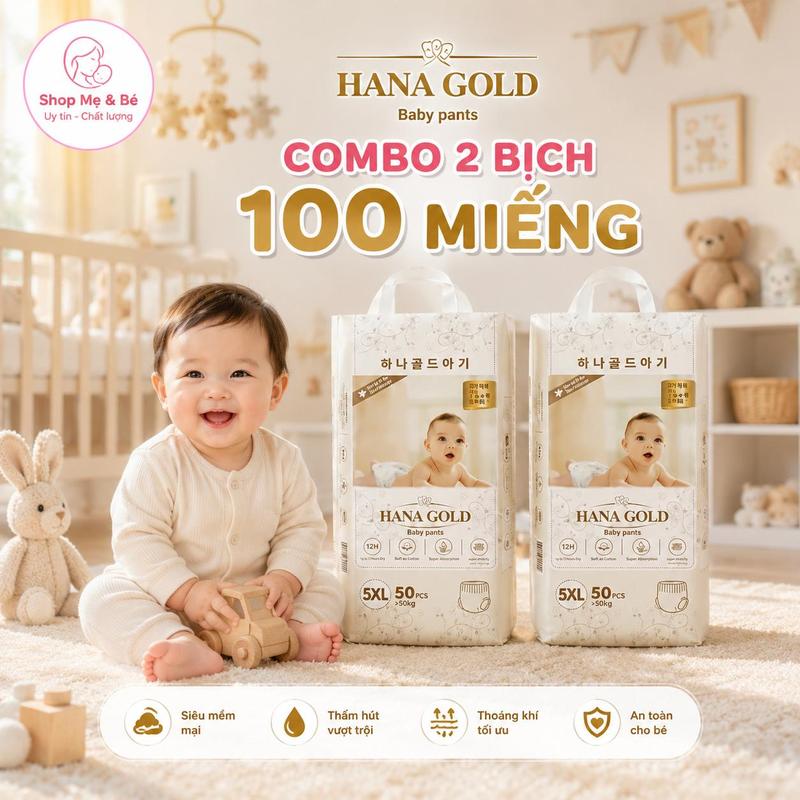 Combo 100 miếng bỉm quần Hana Gold form bo mông chống tràn hiệu quả, bỉm đêm…