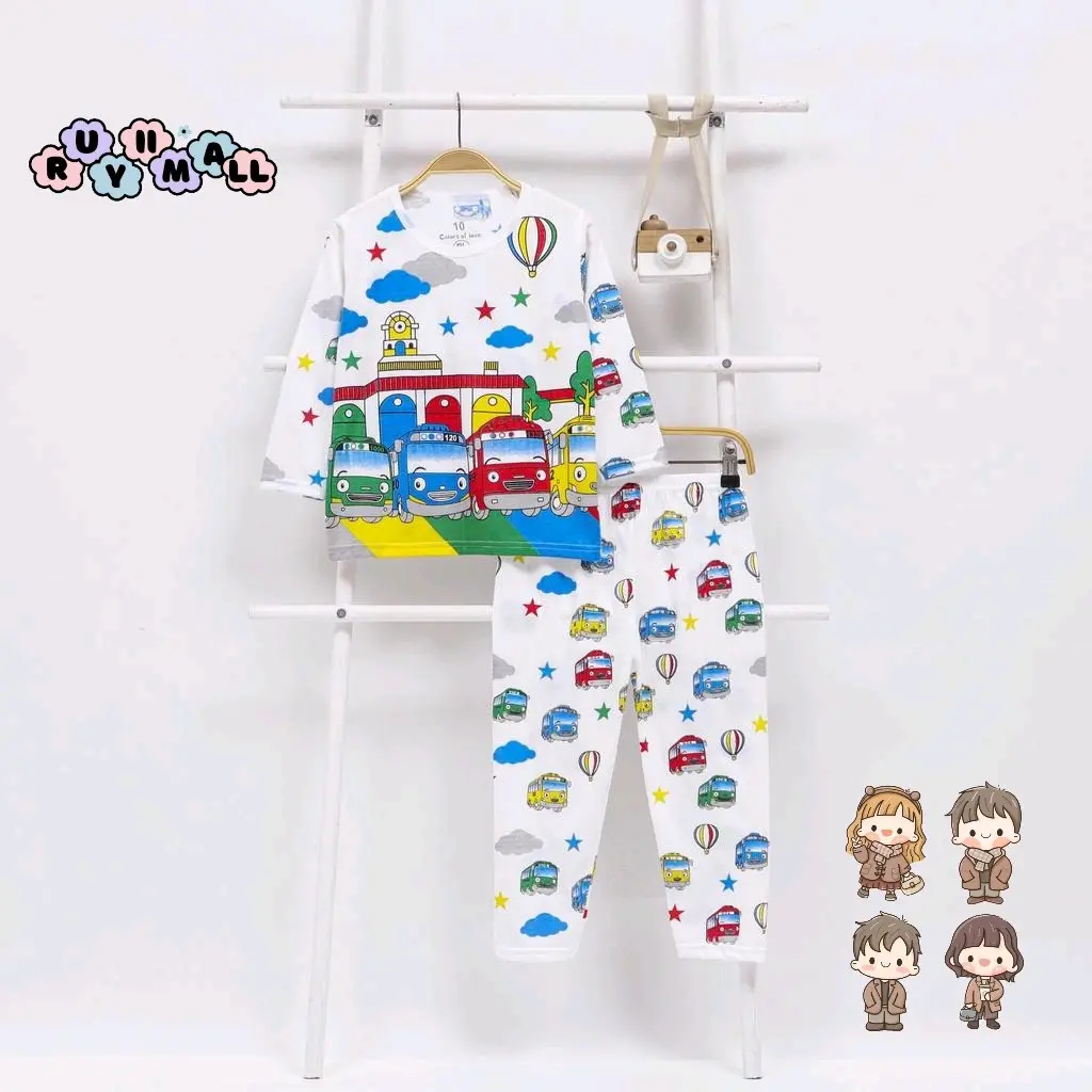 RuyiiMal  Setelan Piyama Anak Motif Tayo Usia 1-10th bahan adem nyaman