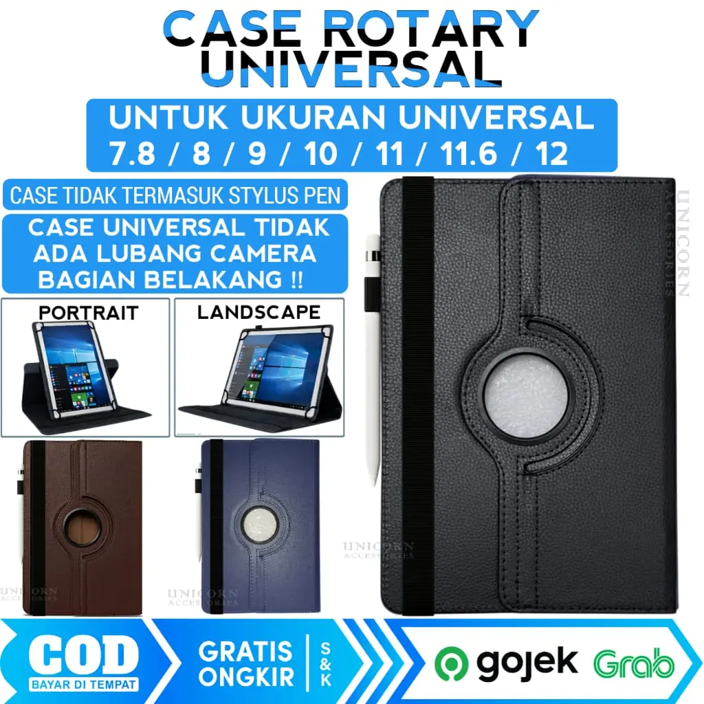 Case Tablet Rotary Universal 7 7.8 8 9 10 10.6 11 11.6 12 inch Casing Rotary Flip Book Cover Slot pen Universal Sarung tablet Leather Case Stand