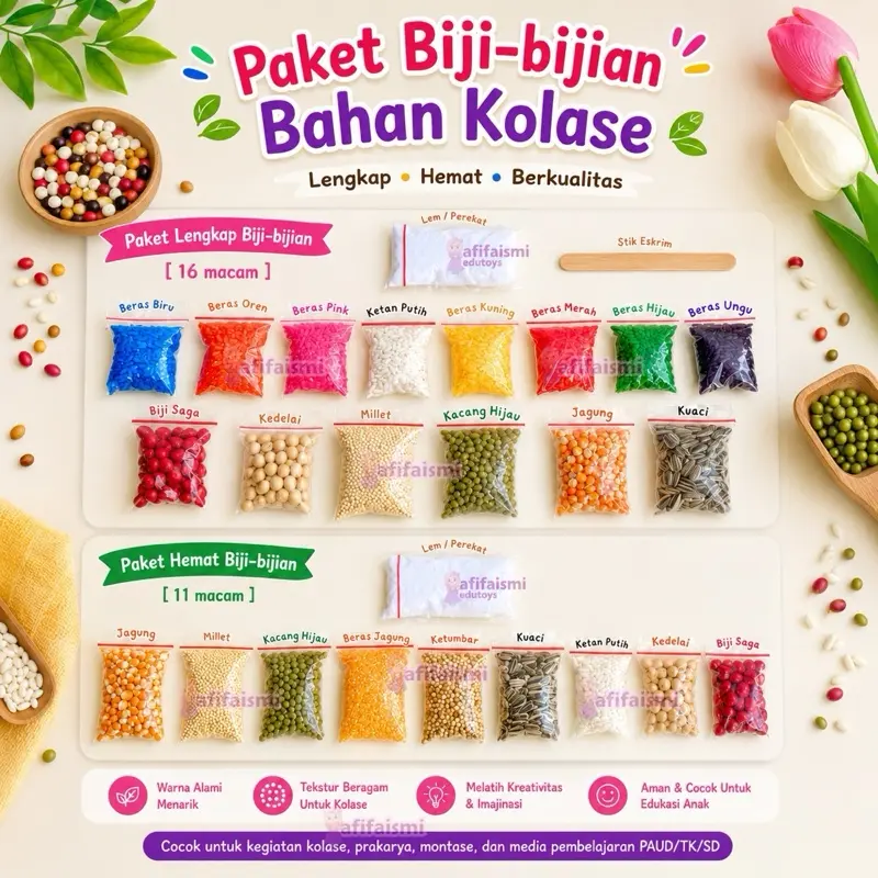 Bahan Kolase Biji-bijian Prakarya Kerajinan Tanpa Gambar by afifaismi