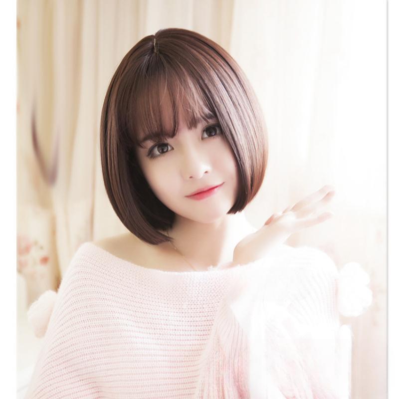 Wig Female Short Hair Bobo Grandma Gray Wave Head Round Face Hair Cover Full Head Cover Air Bangs Straight Hair Natural 5