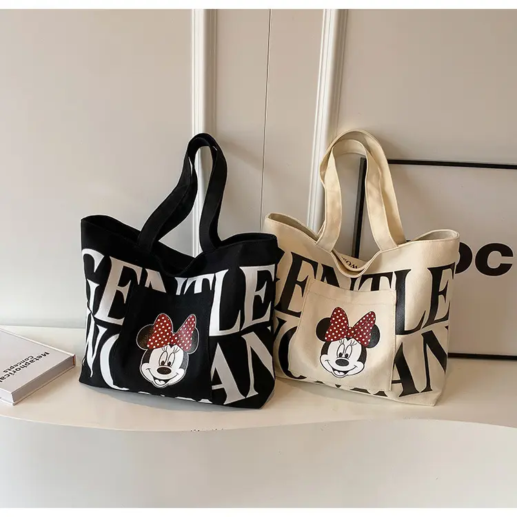 2024 new letter canvas tote bag for college students, single shoulder tote bag for spring and summer, large capacity bag for women