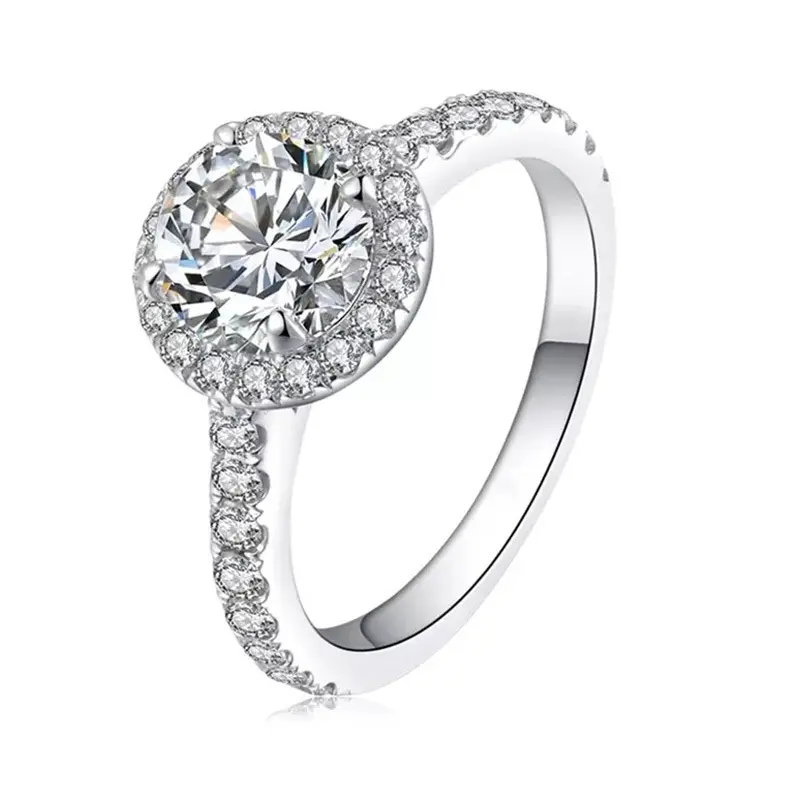Cincin Tunangan Wanita Bulat Classic Round Engagement Ring Diamond Moissanite Perhiasan Cewek Lapis Emas Adjustable 4