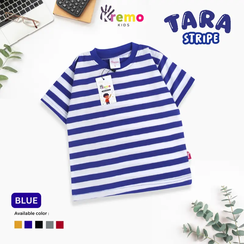 Kremo Kids - Kaos Salur Anak Laki Laki dan Perempuan Tara Stripe Series 1 - 12 Tahun (BLUE) 0