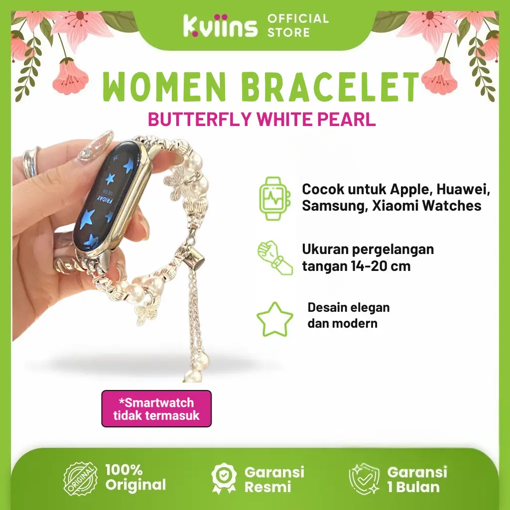 Kviins Strap Butterfly White Pearl  tali jam tangan smartwatch Gelang Tali Jam Elegan iWatch Women's Watch Bands | Stylish Straps | _Watch Bracelet