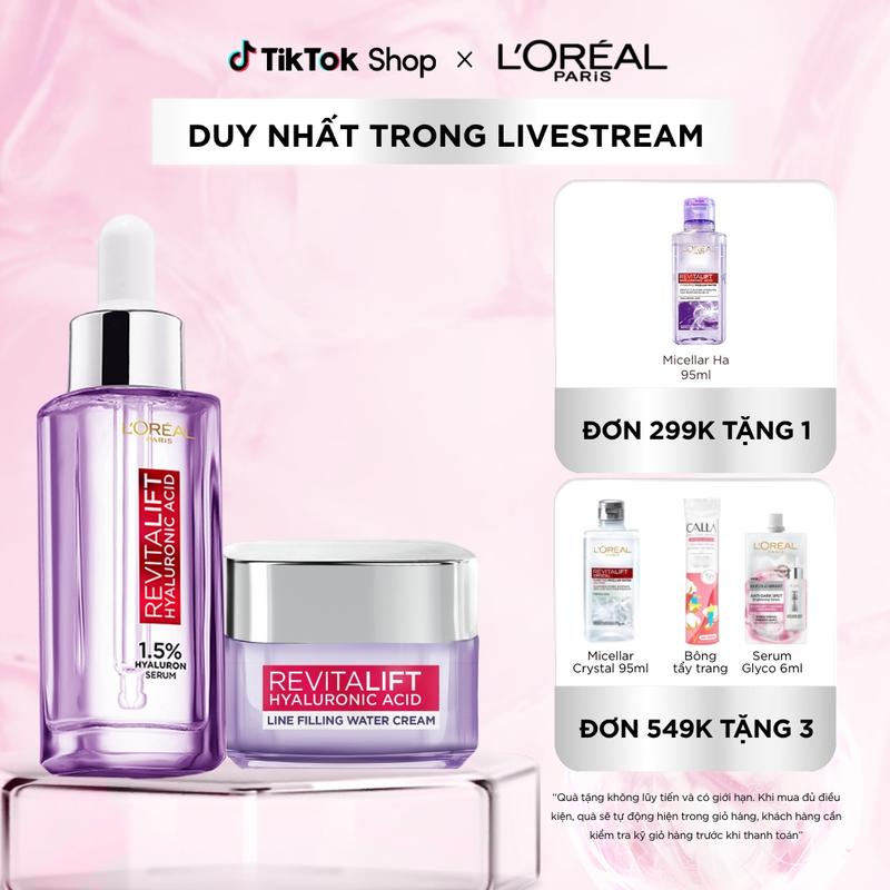 Bộ chăm sóc dưỡng ẩm Serum và Kem dưỡng siêu cấp ẩm và hỗ trợ giảm nếp nhăn Revitalift HA 1.5% L'Oreal Paris (30ml & 50ml) Skincare Kem Face