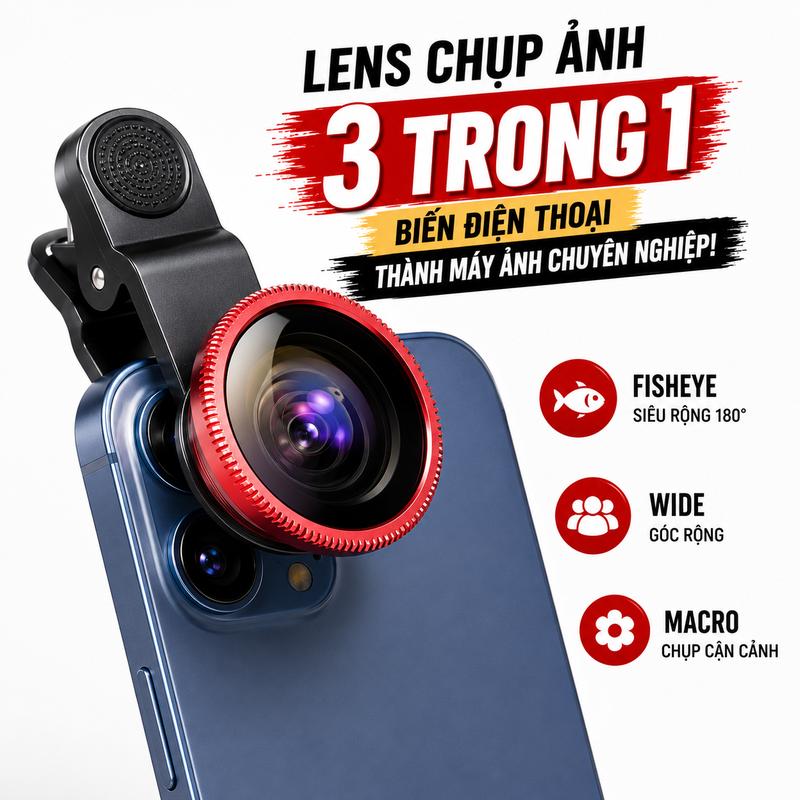Ống Len Camera 001, Bộ Ống Kính 3 Trong 1 Gồm Kính Macro, Góc Rộng, Fisheye Cho…
