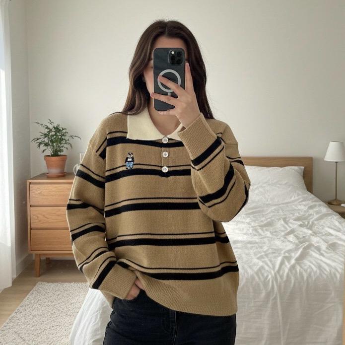 BN-ไหมพรมสเวทเตอร์คอปกปักหมี(ตัวยาว) Clothing