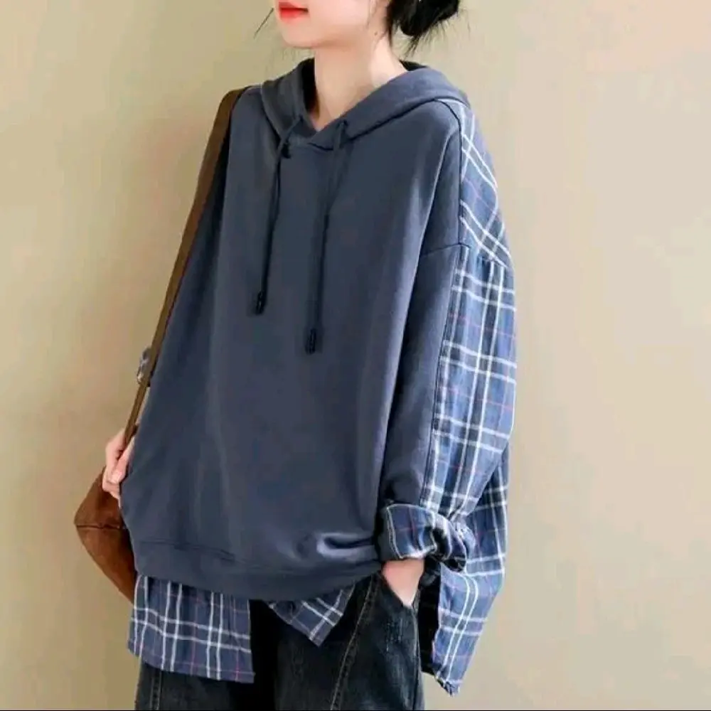 Blous Atasan  Perpaduan Kemeja dan Flcee  jaket   ootd  atasan  new jeans hoodie sweater wanita white fox hoodies stargirl blouse kara Baju Cewek Fleece Casual