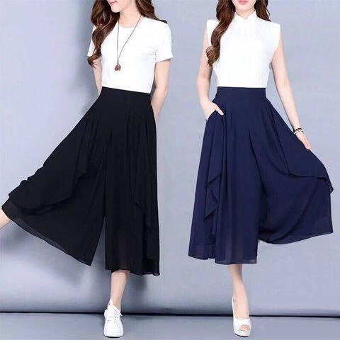 Product Introduction of ZANAChiffon Slim Half Culottes Thin Style Summer Seven Points Wide Leg Pants Large Size Elastic High Waist Loose Casual Pants Women Skirt 13