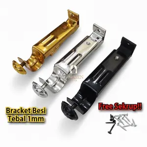 [Free Sekrup] Bracket Tiang Gorden Bahan Besi Premium Tebal 1mm Warna Gold,Silver & Hitam Termurah