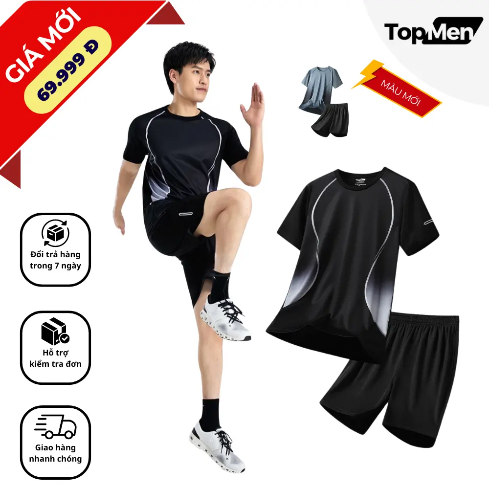 Bộ quần áo thể thao ( T-01 in sườn Top Men ) , Sport Rehular Fit, đủ size tới 100 cân, vải thun co dãn thông hơi thoáng mát ( Chạy Bộ, Tập Thể Dục thoải mái)