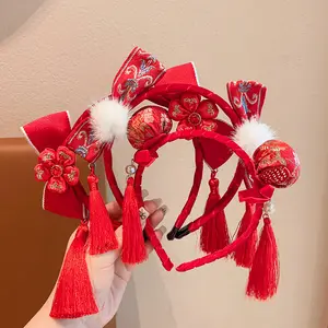 Bando Tassel gaya Cina kuno tahun baru | Bando merah gaya Tiongkok Bandana Imlek CNY |  Aksesoris Hanfu Pakaian Tang