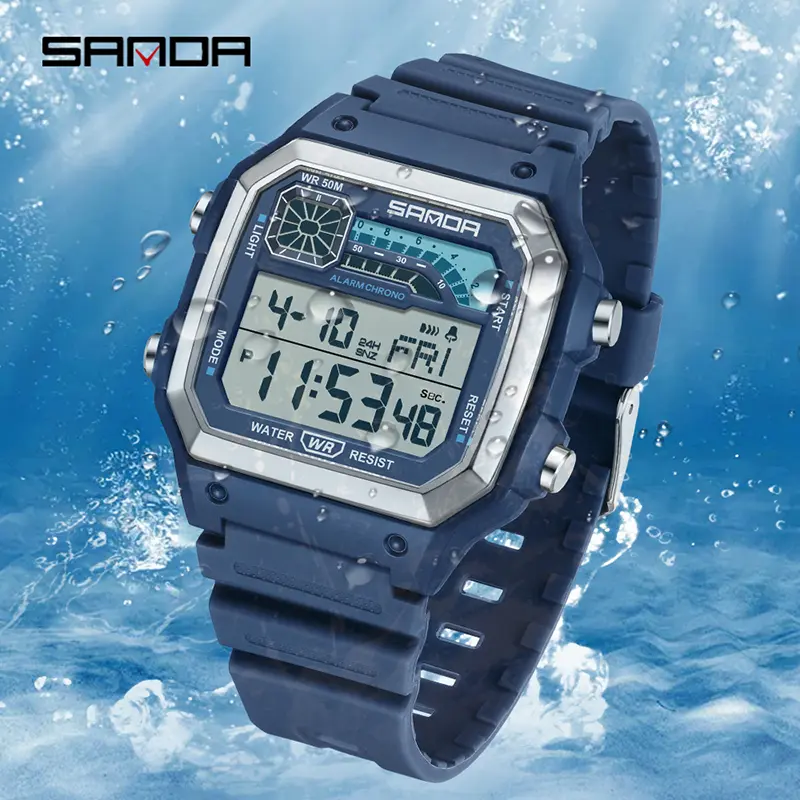 SANDA 6196 Fashion Mens Watch Military Water Resistant Sport Watches Army Big Dial Led Digital Wristwatches Stopwatches For Male