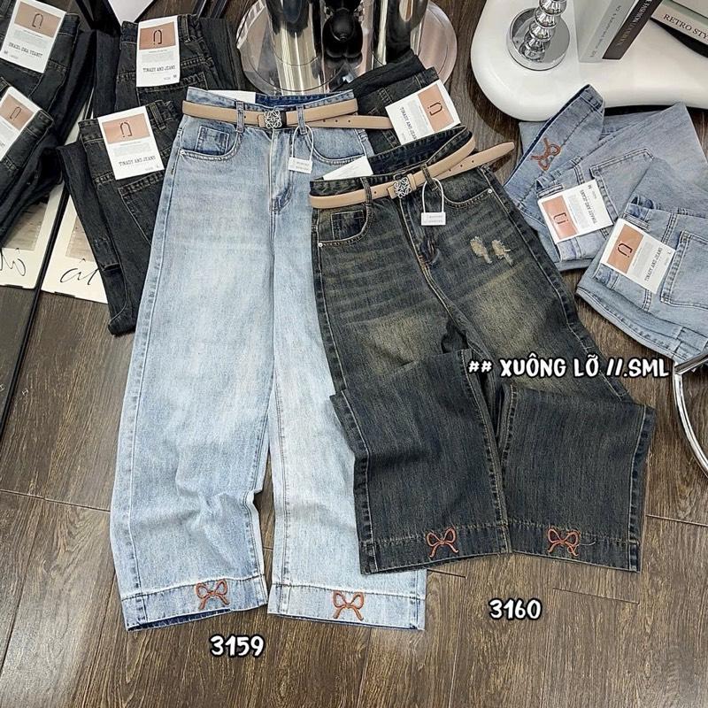 Jean suông 9 tất lưng cao nơ thêu dưới lai chất QC mềm mịn 1