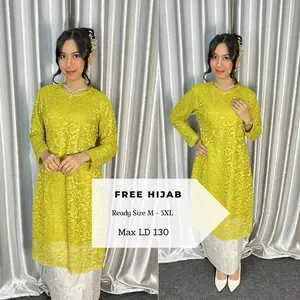 Widyani Kebaya - Kebaya Tunik Brokat Baju Kurung Modern Set Rok Songket Span LD 130 Free Hijab