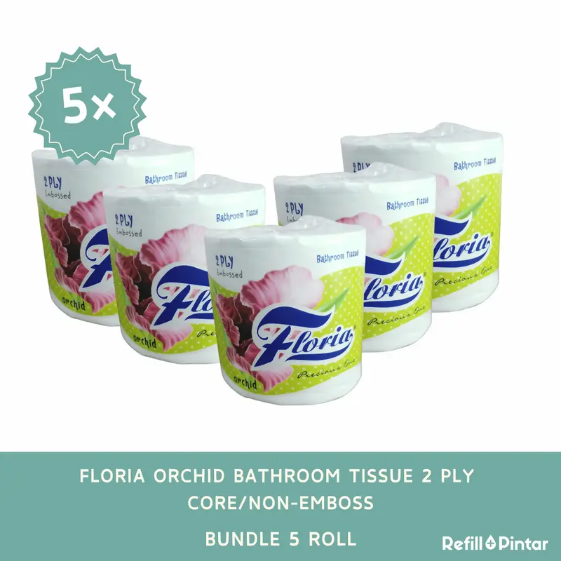 5 PCS Bundle Bathroom Tissue Kamar Mandi Floria Orchid Core Non-Embossed 2 Ply 0