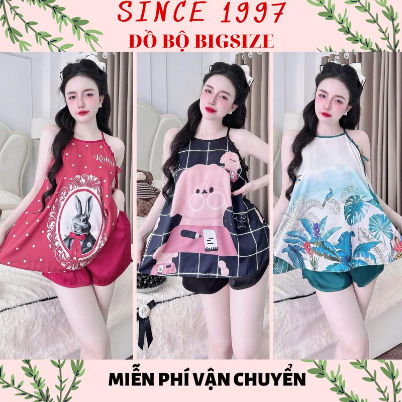   55-90KG  Đồ bộ Bigsize YẾM 2 DÂY Lụa LATIN in 5D - SINCE1997 Nữ Women đồ ngủ bigsize pijama bigsize 