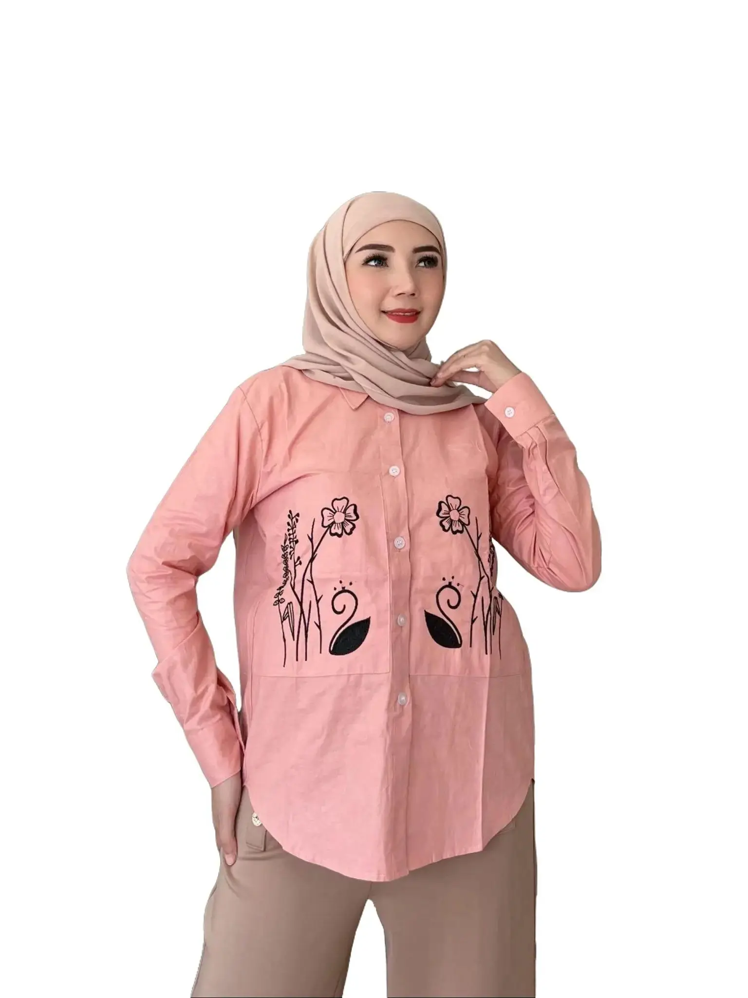 Jeena - Amina Shirt Baju Muslim Nyaman Panjang Pink Basic Atasan Simple Basic