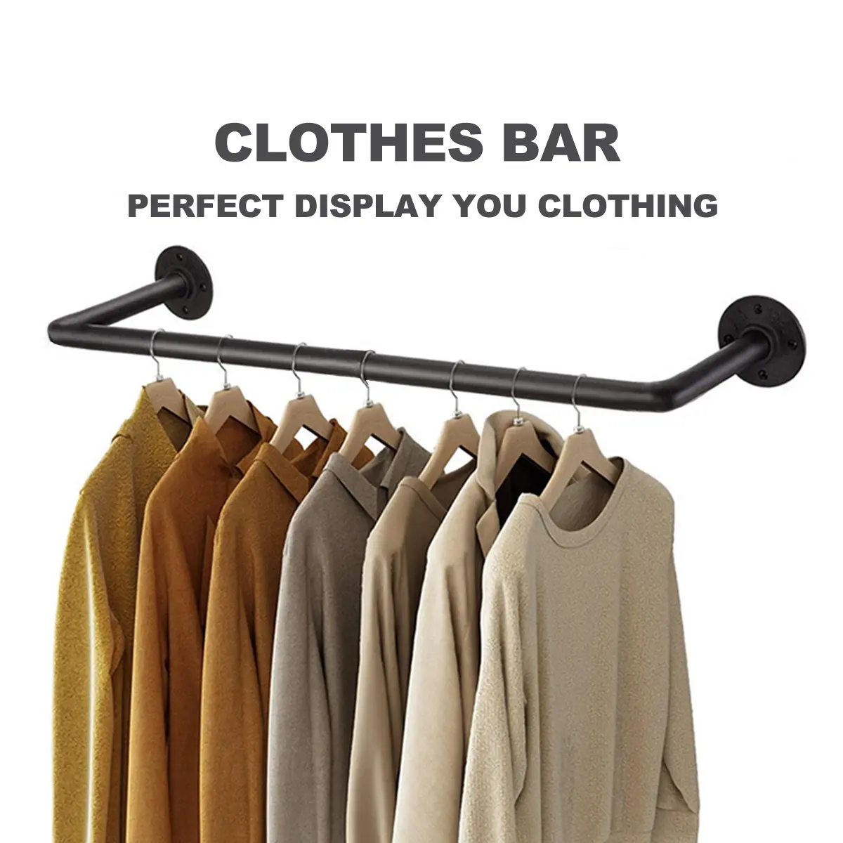 Clothes Bar Hanging Clothing Rack Hanger Wall Mounted Besi Gantung Baju Ddingding Sangkut Palang Penyidai 120/100/80/60cm