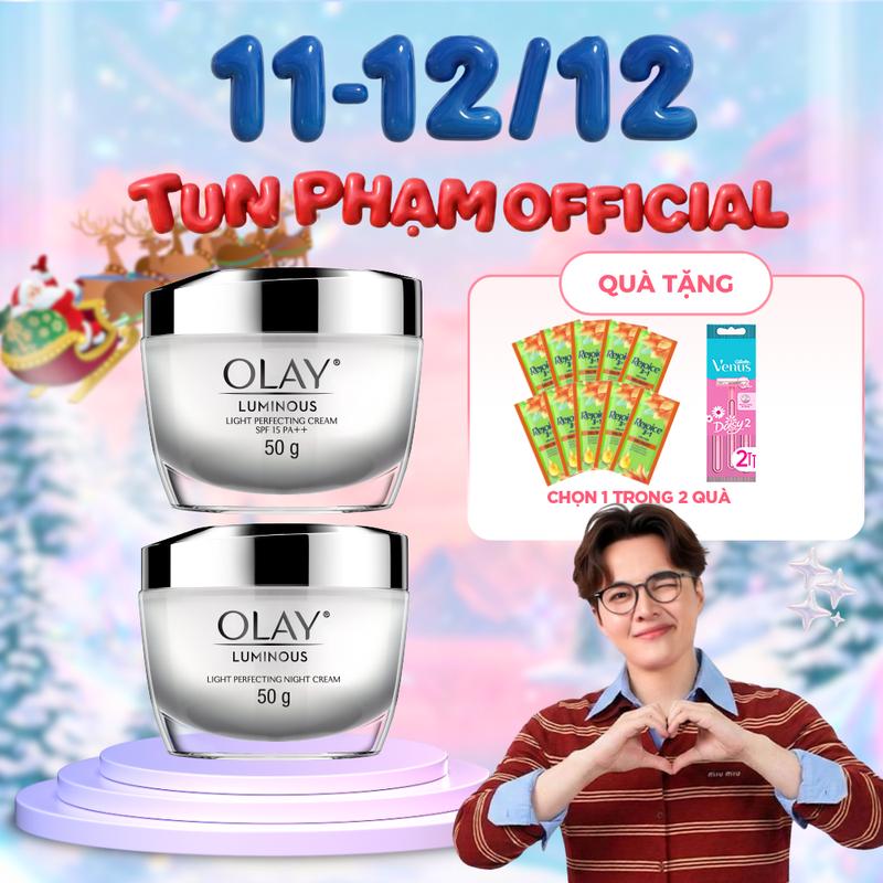 LIVE 3 Combo 2: Kem Dưỡng Ẩm Ngày & Đêm Dưỡng Sáng Da OLAY LUMINOUS 50G X2 Tặng 10 Gói Rejoice