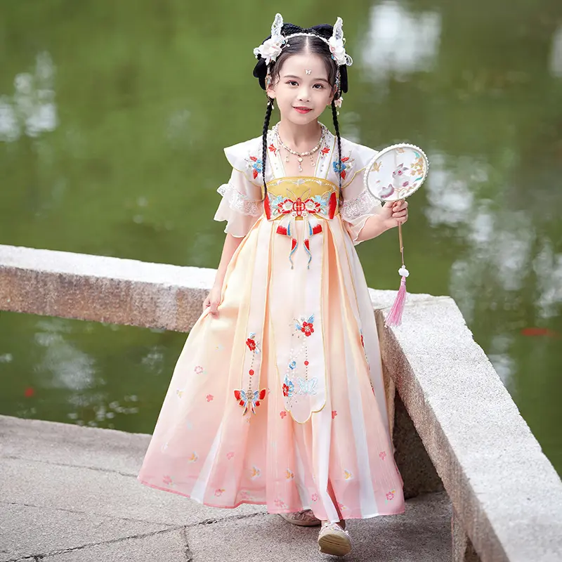 TQ-D0022 [PippiKids]Cô Gái Hanfu Cổ Tích Phong Cách Mỏng, Phong Cách Cổ Trang, Dài Ngực, Thích Hợp Cho Bé Gái, Trẻ Em Trung Niên, Phong Cách Trung Quốc, Có Sẵn Cho Mùa Xuân, Mùa Hè Và Mùa Thu 2
